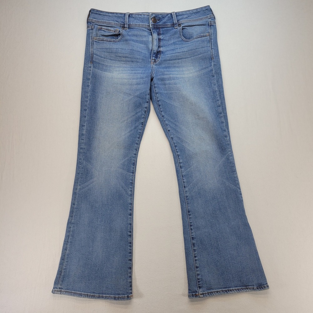American Eagle Kick Boot‎ Jeans Womens 14 Short Blue Mid Rise Medium Wash Denim
